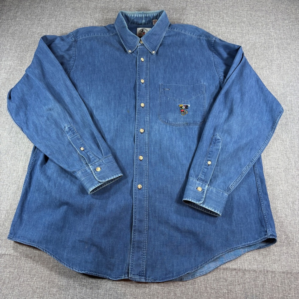 Vintage Mickey & Co Men XL Golf Embroidered Mickey Denim Blue Long Sleeve USA